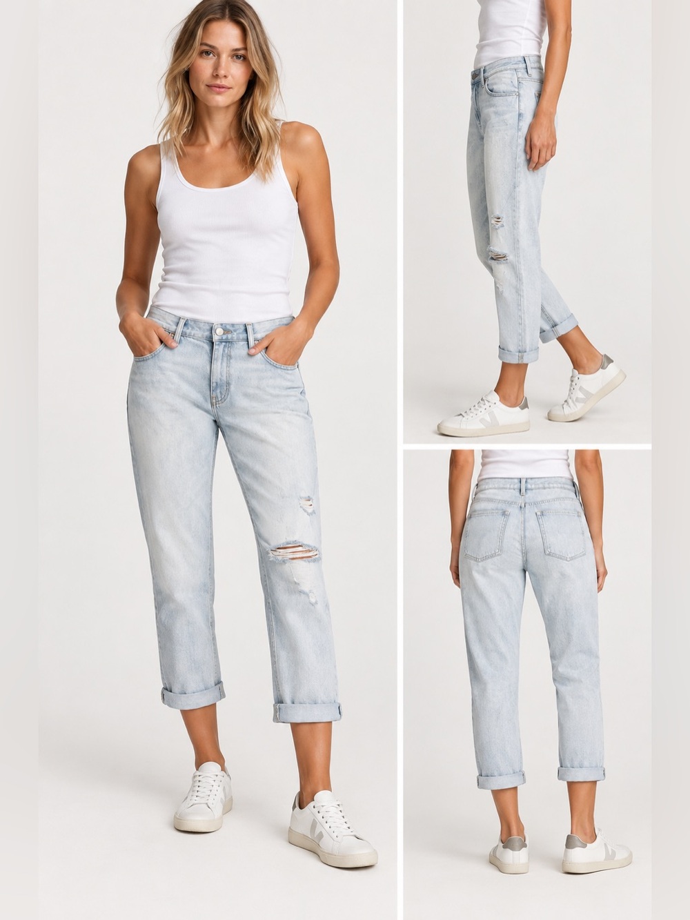NEW Current Elliot Cropped Straight Jeans Destroyed Light Wash Denim